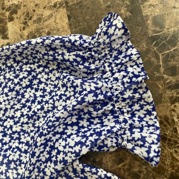 J.CREW BLOUSE SHORT SLEEVE SZ XS BLUE FLORAL COTTAGECORE PREPPY CHIC  RUFFLE - Picture 11 of 16